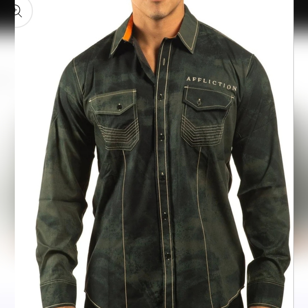 Affliction Emblem Skull Men's Shirt Size 3X{bx8}